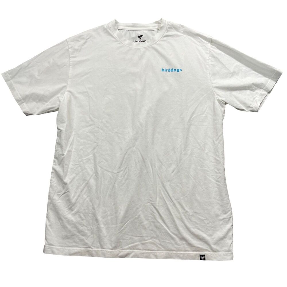 Birdogs XL White Crew Neck T Shirt Short Sleeve Cotton Polyester